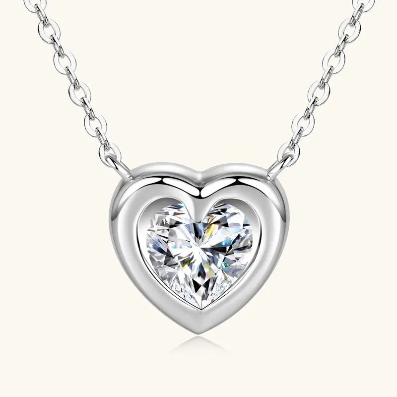 Anziw Love Heart Full Moissanite Solitaire Pendant Necklace for Women 925 Silver Chain Adjustable Collar Jewelry Gift Valentines