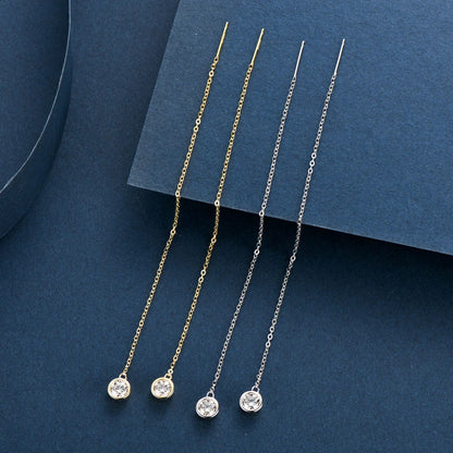 Anziw 925 Sterling Silver Ear Line Earrings Round Cut Moissanite 5mm (0.5ct) Pendant Dangle Tassel Earrings Threader for Women