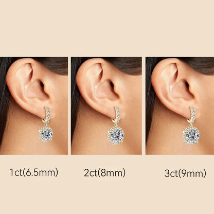 Anziw Real Sparkling 3.0 Ct D Moissanite Drop Hoop Earrings 100% 925 Silver Gold Plated 2.0ct Hanging Earring For Women Jewelry