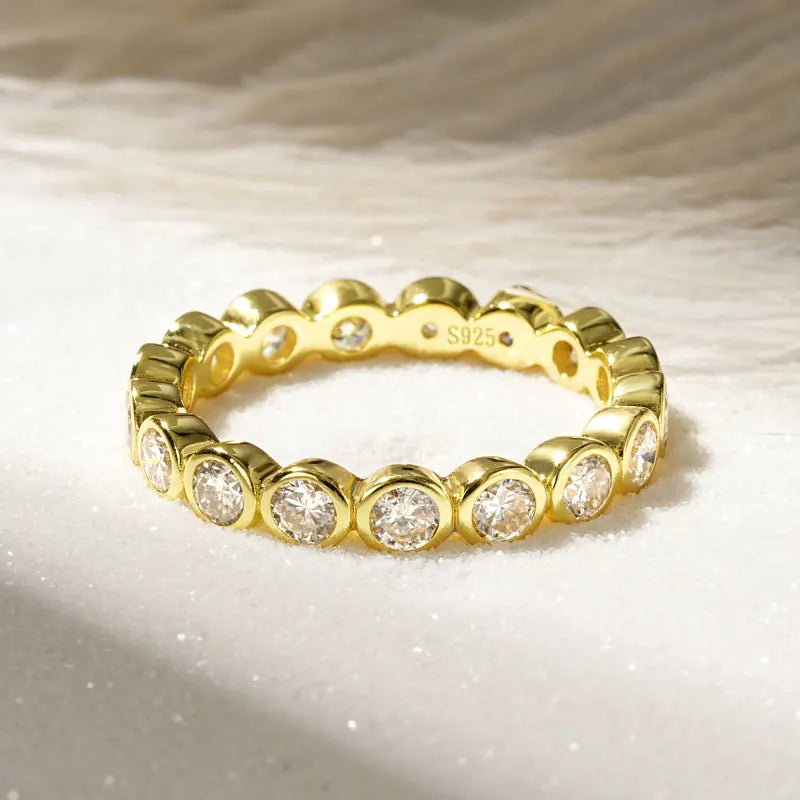 Anziw 2026 Trendy Full Eternity Ring 3mm Moissanite Bezel Bands for Women Couples Real 925 Sliver Finger Jewelry Valentine Gift