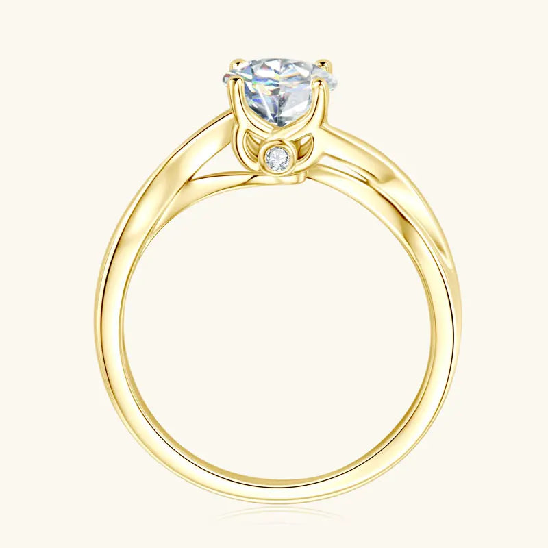 Anziw Vintage 1.0CT 6.5mm Moissanite Ring for Women Real 925 Silver 18k Gold Plated Twist Shank Finger Rings Wedding Engagement