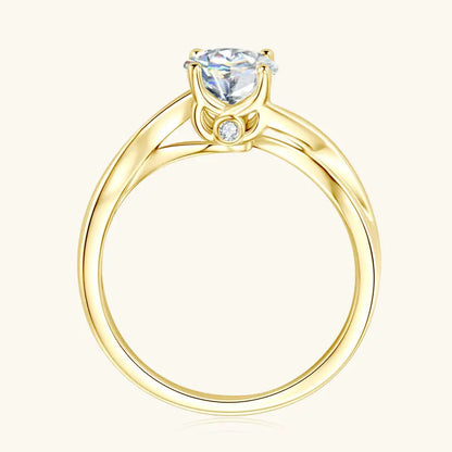 Anziw Vintage 1.0CT 6.5mm Moissanite Ring for Women Real 925 Silver 18k Gold Plated Twist Shank Finger Rings Wedding Engagement