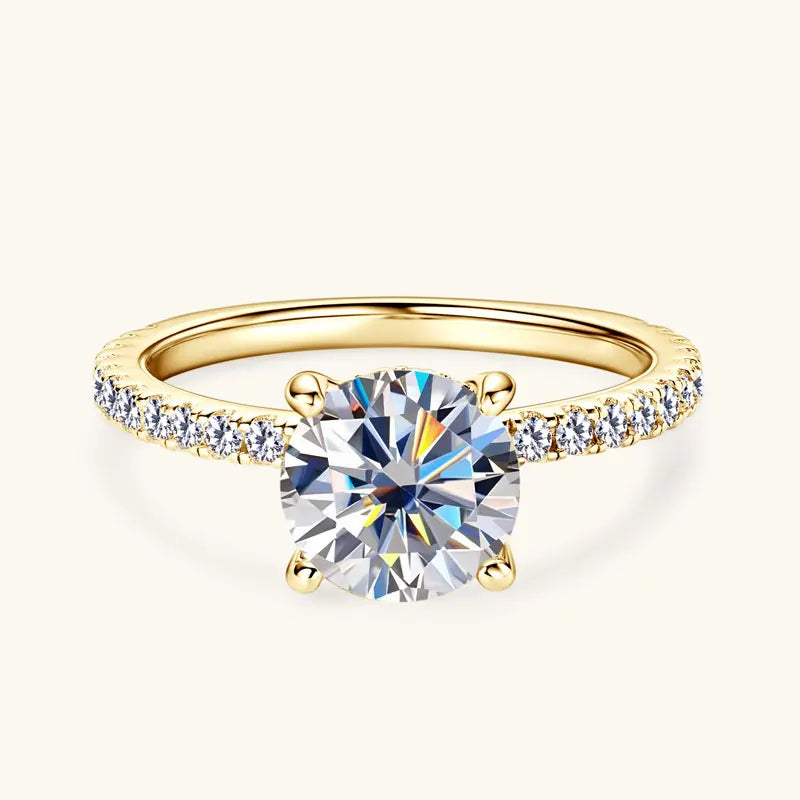 8mm 2.0CT Moissanite Solitaire Ring for Women 18k Gold Plated 925 Silver Engagement Wedding Promise Rings Finger Bands Jewelry