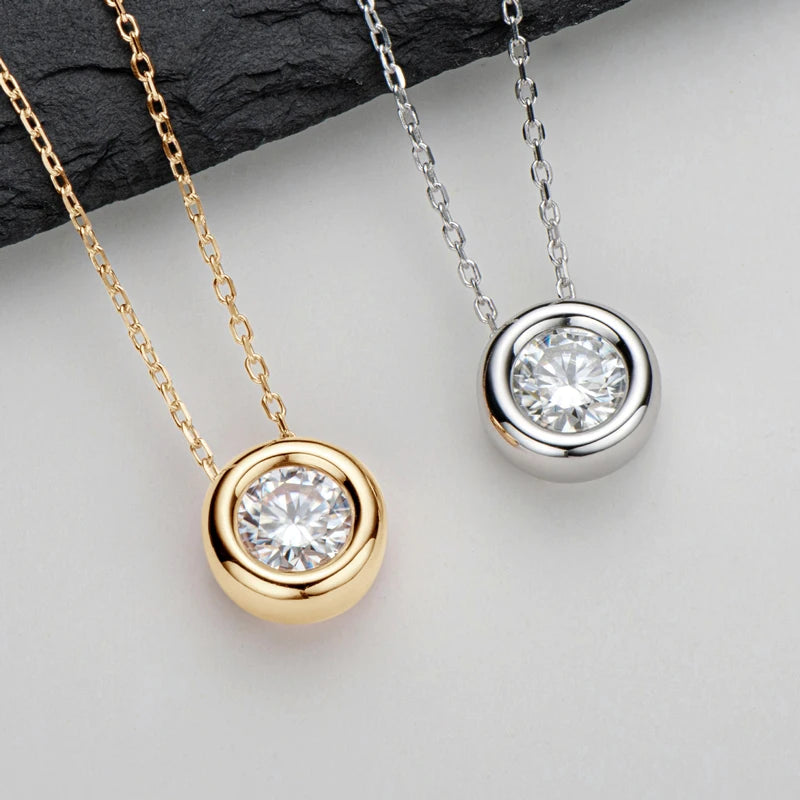 18K Yellow Rose Gold Plated 925 Silver 3CT 1-2CT 9mm Bezel Moissanite Pendant Necklace for Women Men Gift Birthday Anniversary