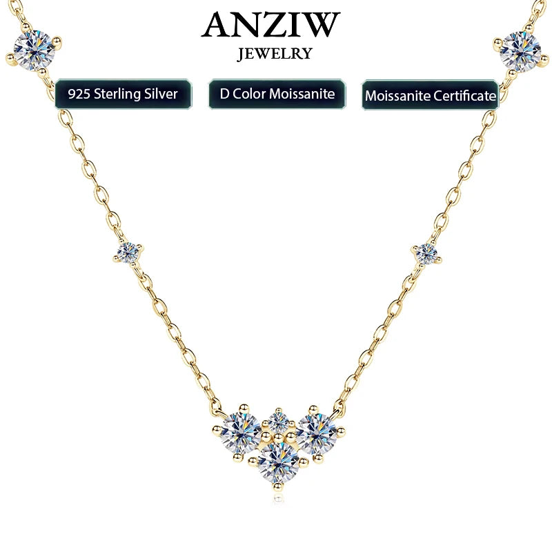2025 New 4mm&2mm D Color Moissanite Pendant Necklace Plated 18K Gold 925 Silver Chain Jewelry Certified for Women Girl Gifts