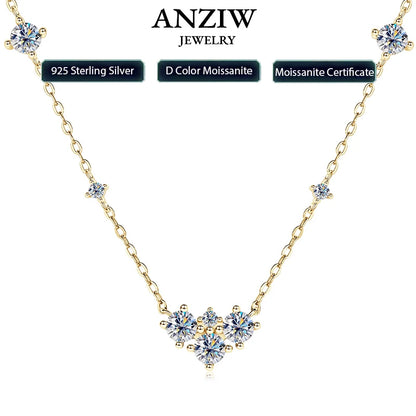 2025 New 4mm&2mm D Color Moissanite Pendant Necklace Plated 18K Gold 925 Silver Chain Jewelry Certified for Women Girl Gifts