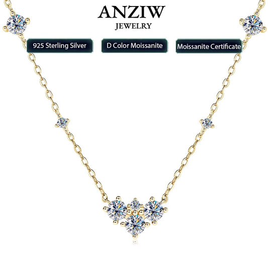 2025 New 4mm&2mm D Color Moissanite Pendant Necklace Plated 18K Gold 925 Silver Chain Jewelry Certified for Women Girl Gifts