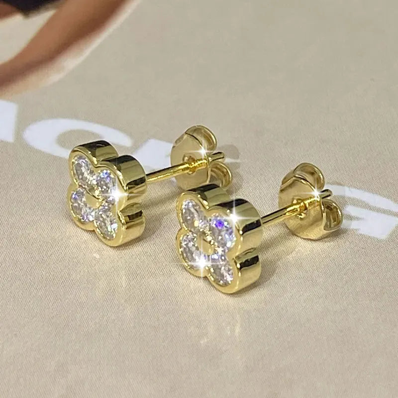 Anziw GRA Certified 3mm D Moissanite Diamond Stud Earrings for Women 14k Gold Filled Earrings Lucky Clover Flower Jewelry Gifts