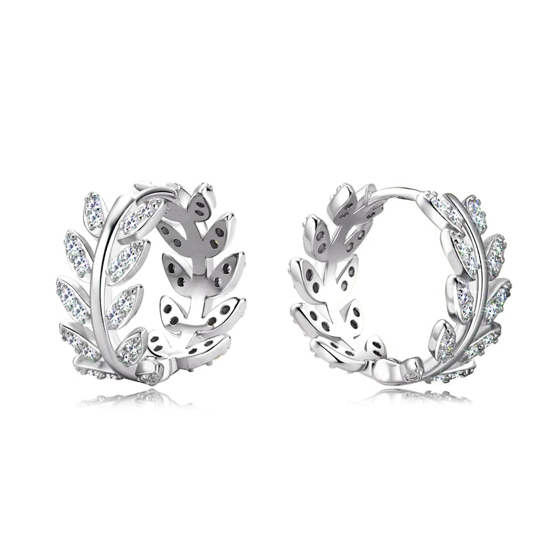 Anizw 1.3mm D Moissanite Earrings 925 Sterling Silver Mini Hoops 14k Gold Plated Cute Leaf Earring Studs for Women Trend Jewelry