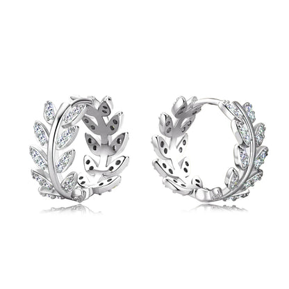 Anizw 1.3mm D Moissanite Earrings 925 Sterling Silver Mini Hoops 14k Gold Plated Cute Leaf Earring Studs for Women Trend Jewelry