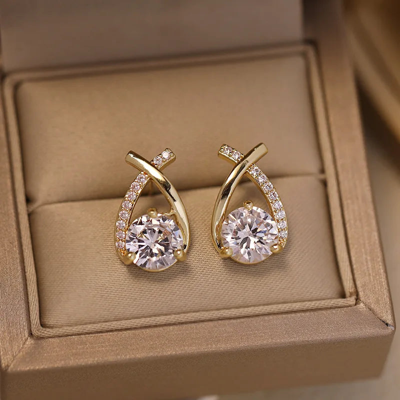 Anziw S925 5MM 0.5CT D Round Moissanite Cross Stud Earrings Real 925 Sterling Silver for Women Sparking Lab Diamond Fine Jewelry