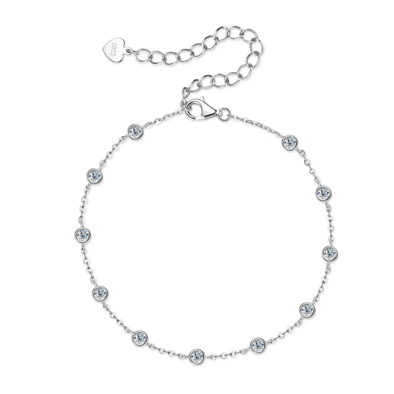 Anziw Fashion 925 Sterling Silver Bubble Bracelet 2.5mm D Color Bezel Moissanite Bracelets for Women Birthday Gift Fine Jewelry