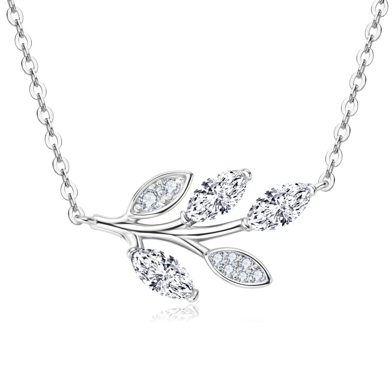 Anziw D0.90CT Marquise Cut Moissanite Leaf Pendant Necklace for Women Adjustable Chain 925 Sterling Silver Lab Diamond 40+5cm