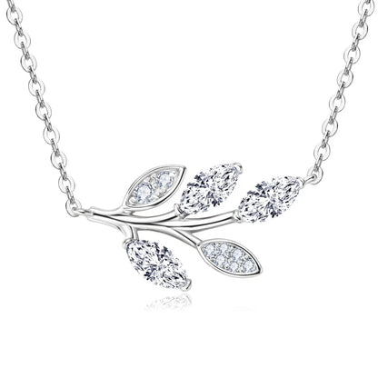 Anziw D0.90CT Marquise Cut Moissanite Leaf Pendant Necklace for Women Adjustable Chain 925 Sterling Silver Lab Diamond 40+5cm