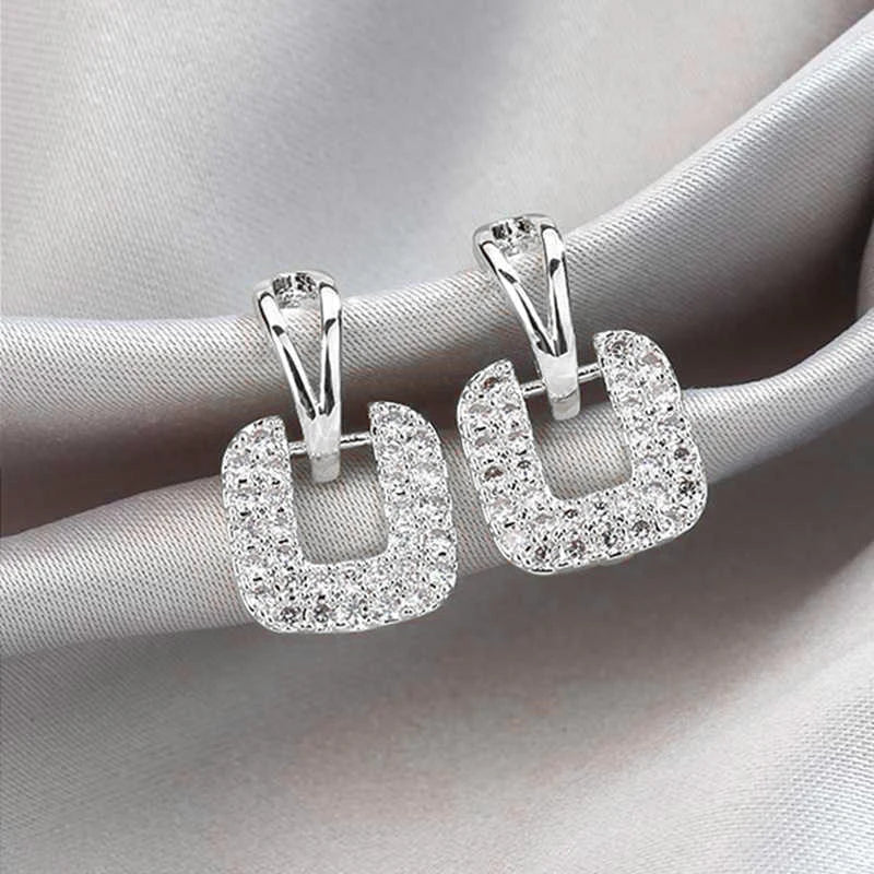 Anziw Moissanite Drop Square Stud Earrings for Women Real 925 Silver Piercing Ear Jewelry D Color Wedding Party Daily Wear Gifts