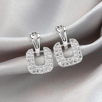 Anziw Moissanite Drop Square Stud Earrings for Women Real 925 Silver Piercing Ear Jewelry D Color Wedding Party Daily Wear Gifts