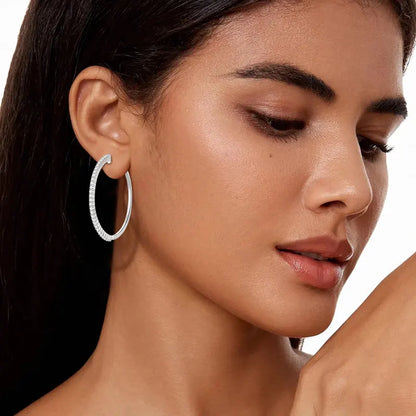 Anziw 2mm Moissanite Hoop Earrings for Women 925 Silver 40mm Large Big Hoops Piercing Earrings Fashion Fine Jewelry Party Gifts