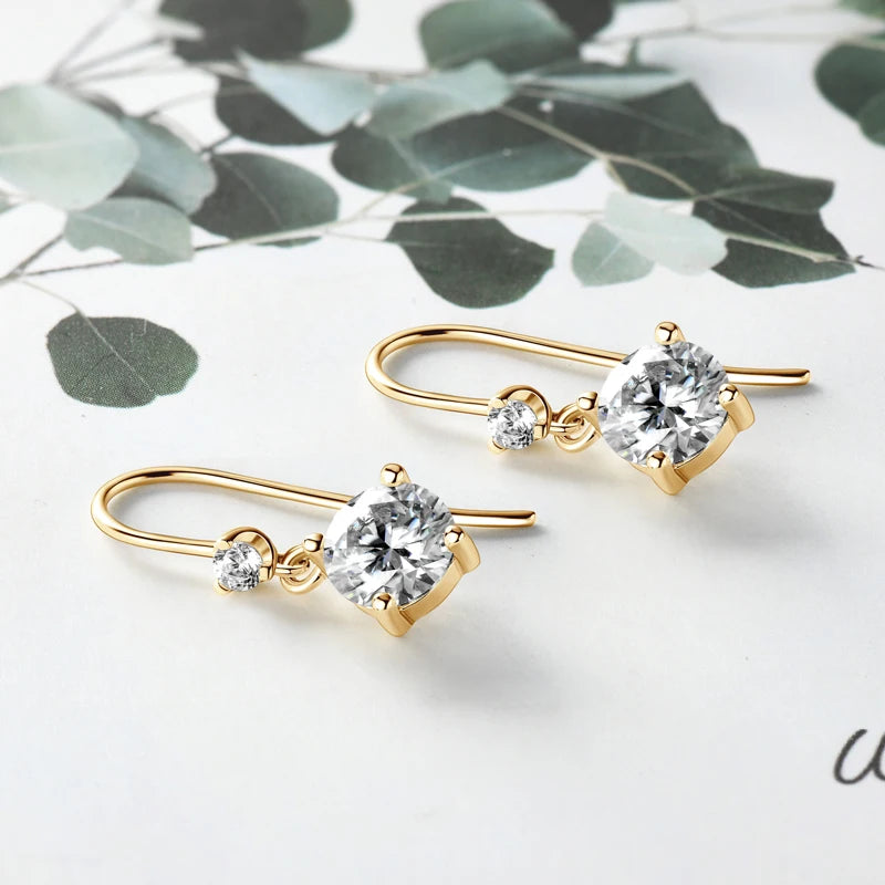 Anziw Hook Earrings Real 925 Silver 6.5mm 1ct Round Moissanite Drop Dangle Earring Certified Wedding Jewelry for Women Gift