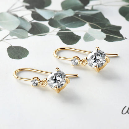 Anziw Hook Earrings Real 925 Silver 6.5mm 1ct Round Moissanite Drop Dangle Earring Certified Wedding Jewelry for Women Gift