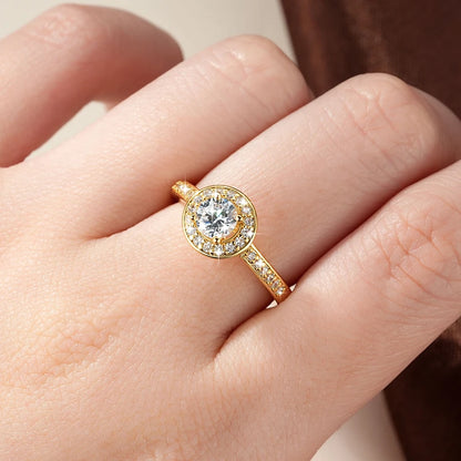 Anziw 0.5ct Classic AAAAA Cubic Zirconia 14k Gold Plated Finger Rings For Women Promise Wedding Ring Fine Jewelry Valentine Gift