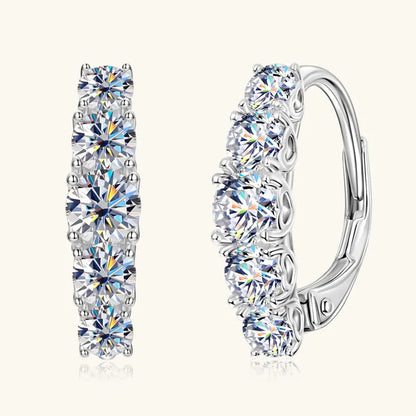 2025 New D VVS1 Moissanite 5 Stone Hoop Clip Earrings for Women Real 925 Silver Luxury Wedding Jewelry Lab Diamond 4mm&3.5mm&3mm