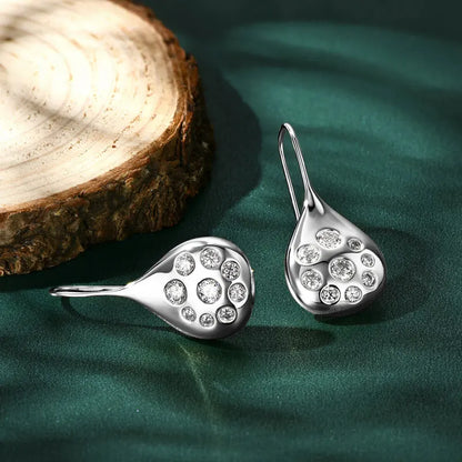 Anziw 1.6cttw Moissanite Dangle Hook Earrings 925 Silver for Women 2024 Trendy Large Teardrop Earrings Texture Jewelry Gift GRA