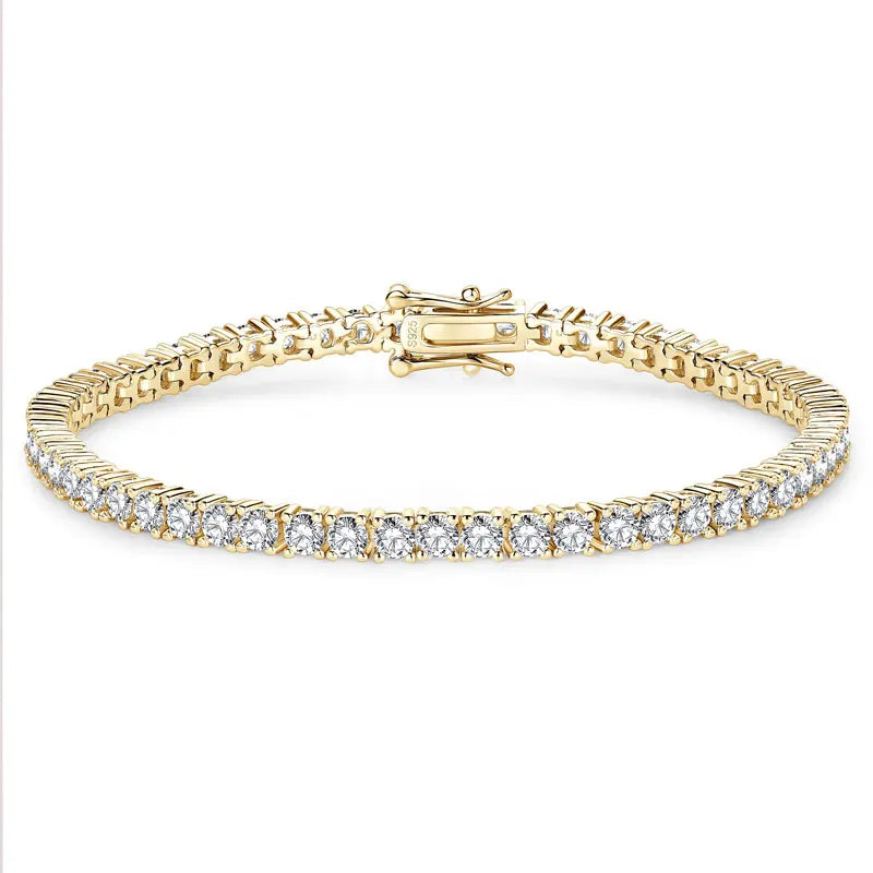 Anziw 925 Sterling Silver Plated 14K Gold Tennis Bracelet 3mm 5mm D VVS1 Round Moissanite Bracelets for Women Men Couples Gifts