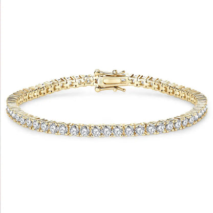 Anziw 925 Sterling Silver Plated 14K Gold Tennis Bracelet 3mm 5mm D VVS1 Round Moissanite Bracelets for Women Men Couples Gifts