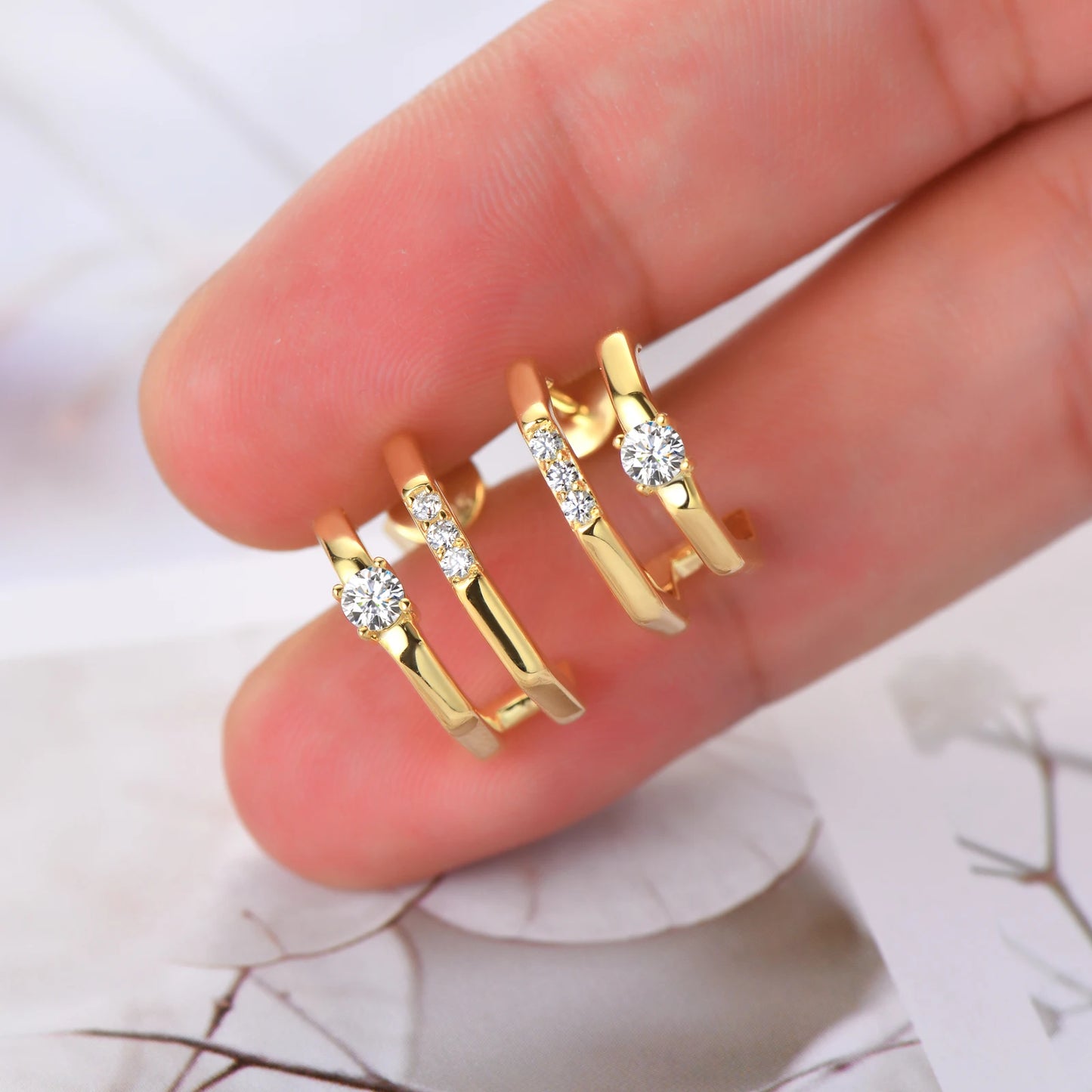 Anziw NEW 4mm Moissanite Piercing Stud Ear Cuffs 925 Sterling Silver Double Side Hoop Earrings for Women Illusion Jewelry Gifts