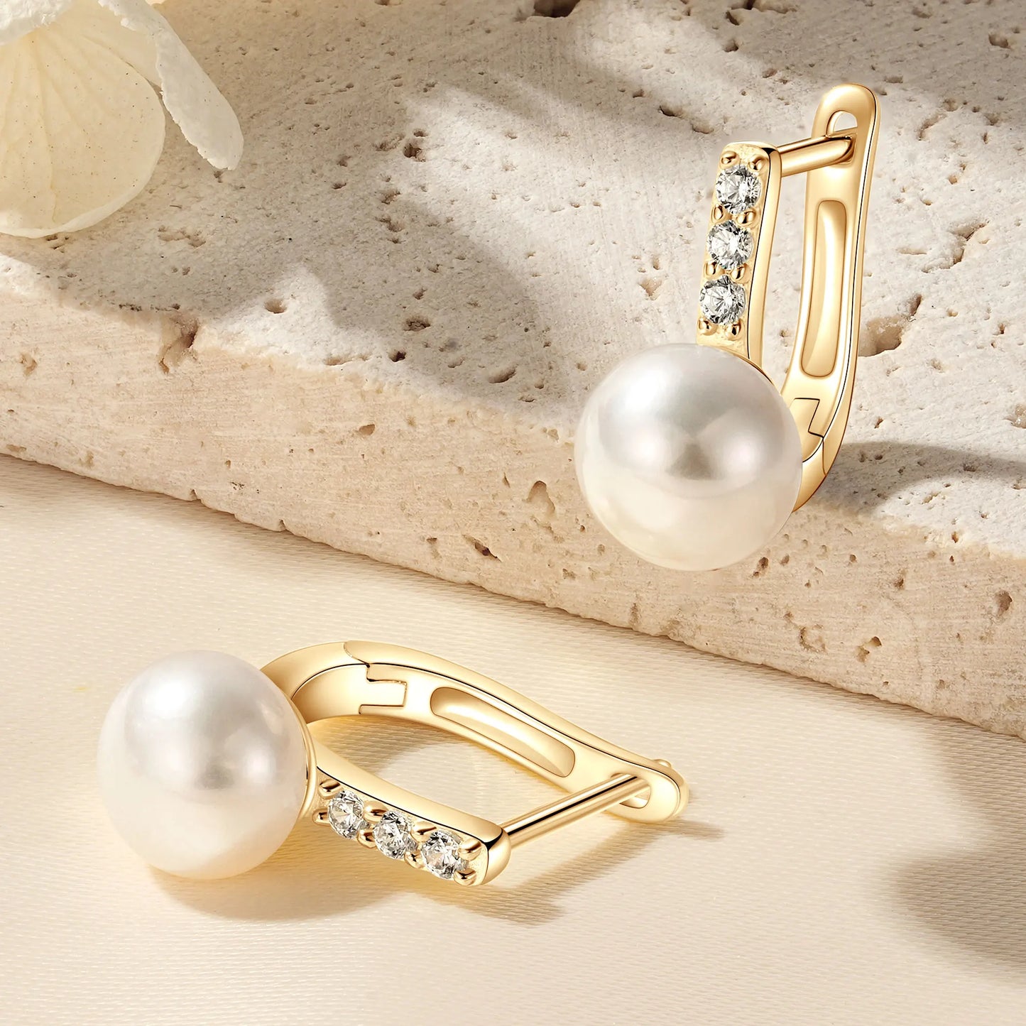 Anziw Genuine 925 Sterling Silver Earrings 8-8.5mm Cultured Freshwater Pearl Hoop Huggie Earrings Wedding Jewelry for Women Gift