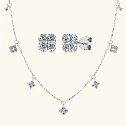 Anziw 3mm D Moissanite Jewelry Set Clover Flower Pendant Necklace Earrings Bracelet 3 in 1 Sets for Women 925 Silver Charm Gifts