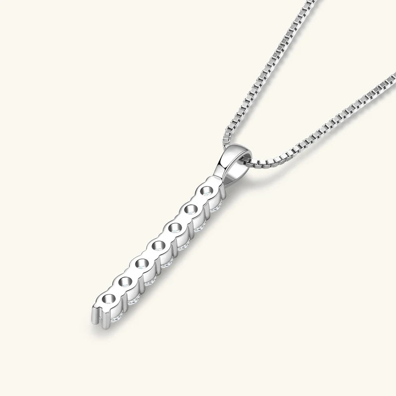 Anziw 2.8mm 0.56ctw. Moissanite Pendant Necklace for Women 925 Silver Adjustable Chain 7-stone Bar Necklaces Trend Jewelry Gifts