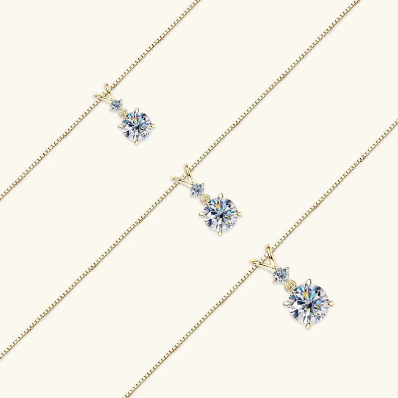 Anziw 1CT 2CT 3CT Moissanite Pendant Necklace for Women 925 Silver Adjustable Chain Sparking Two Stones Necklaces Gift Valentine