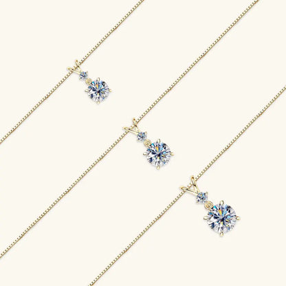 Anziw 1CT 2CT 3CT Moissanite Pendant Necklace for Women 925 Silver Adjustable Chain Sparking Two Stones Necklaces Gift Valentine
