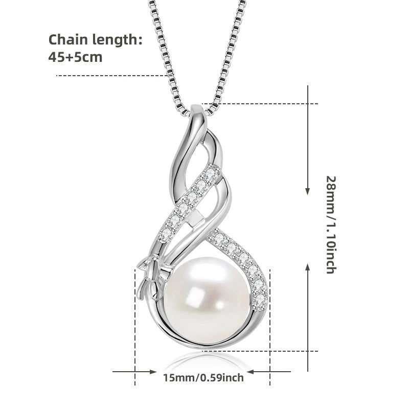 Anziw 10mm Freshwater Pearl Pendant Infinity Necklace 100% 925 Silver Adjustable Chain Fashion Fine Jewel for Women Gift 45+5cm