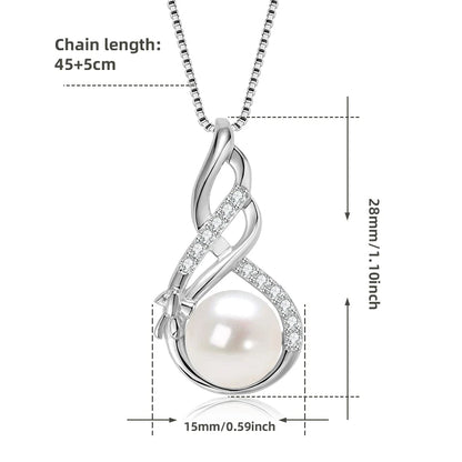 Anziw 10mm Freshwater Pearl Pendant Infinity Necklace 100% 925 Silver Adjustable Chain Fashion Fine Jewel for Women Gift 45+5cm