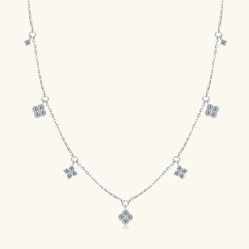 Anziw 3mm D Moissanite Jewelry Set Clover Flower Pendant Necklace Earrings Bracelet 3 in 1 Sets for Women 925 Silver Charm Gifts