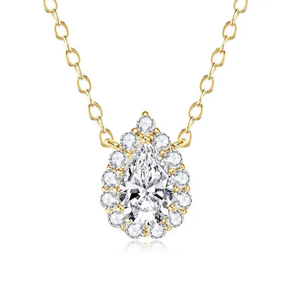 S925 Teardrop Necklace 1.0CT Pear Cut D Moissanite Pendant Necklaces for Women 925 Silver Adjustable Chain Certified Jewelry