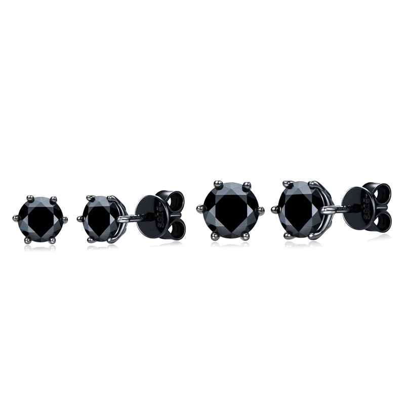 Anziw 6.5MM 2CTW. Black Moissanite Stud Earrings For Women and Men 925 Silver Black Earrings 0.5ct 1ct Round Cut Lab Diamond 5mm