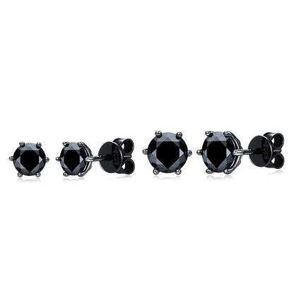 Anziw 6.5MM 2CTW. Black Moissanite Stud Earrings For Women and Men 925 Silver Black Earrings 0.5ct 1ct Round Cut Lab Diamond 5mm