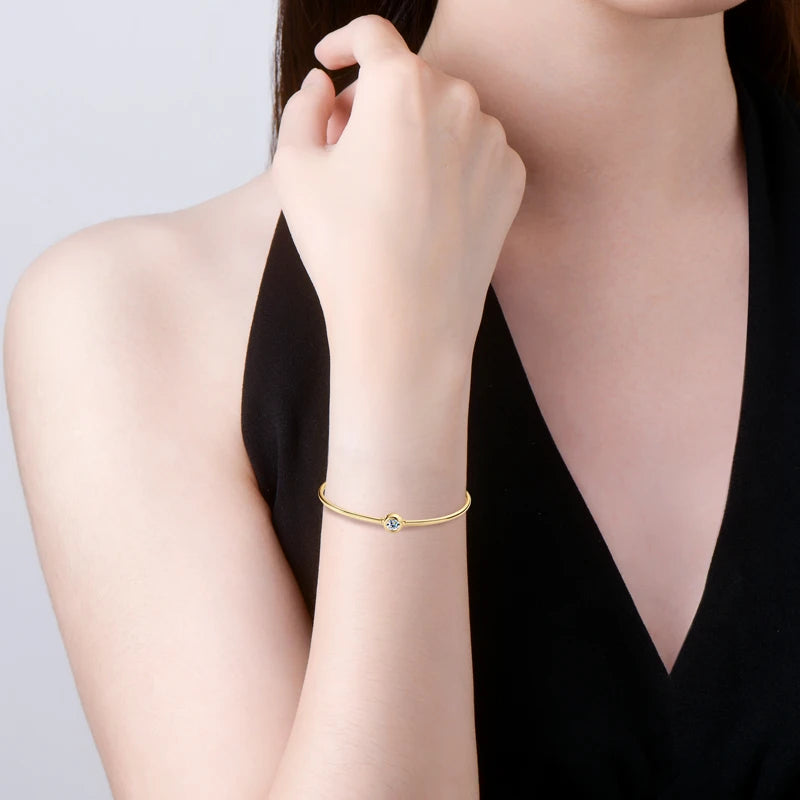 Anziw Simple Bangle 925 Silver 5mm 0.5ct D Color Bezel Moissanite Bangles 14K Gold Plated Hollow Tube Bracelet for Women Jewelry