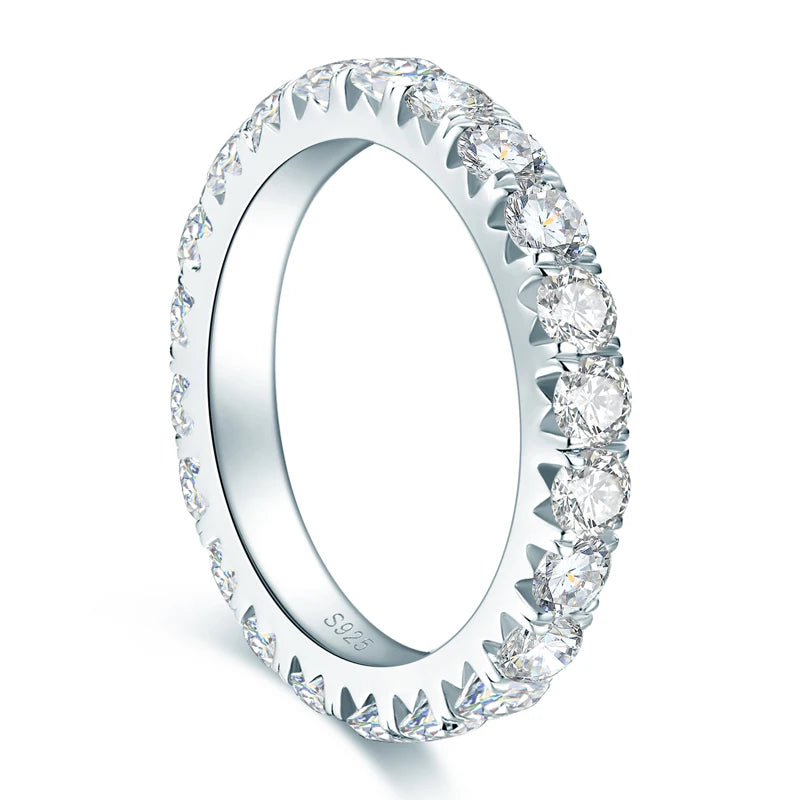 Anziw 3mm D Moissanite Full Eternity Thin Bands Stackable Engagement Wedding Ring White Gold Silver 925 for Women Jewelry Gifts