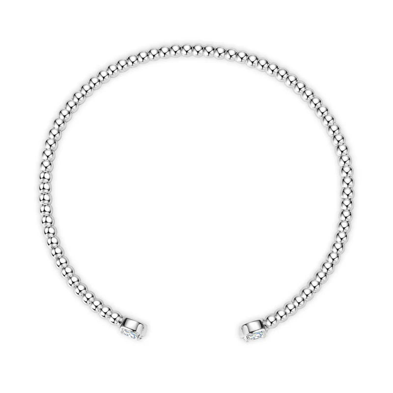 Anziw Solid 925 Sterling Silver Open Bangle Cuff 5mm 0.5ct D Color Round Cut Moissanite Bracelet & Certificate Women's Jewelry