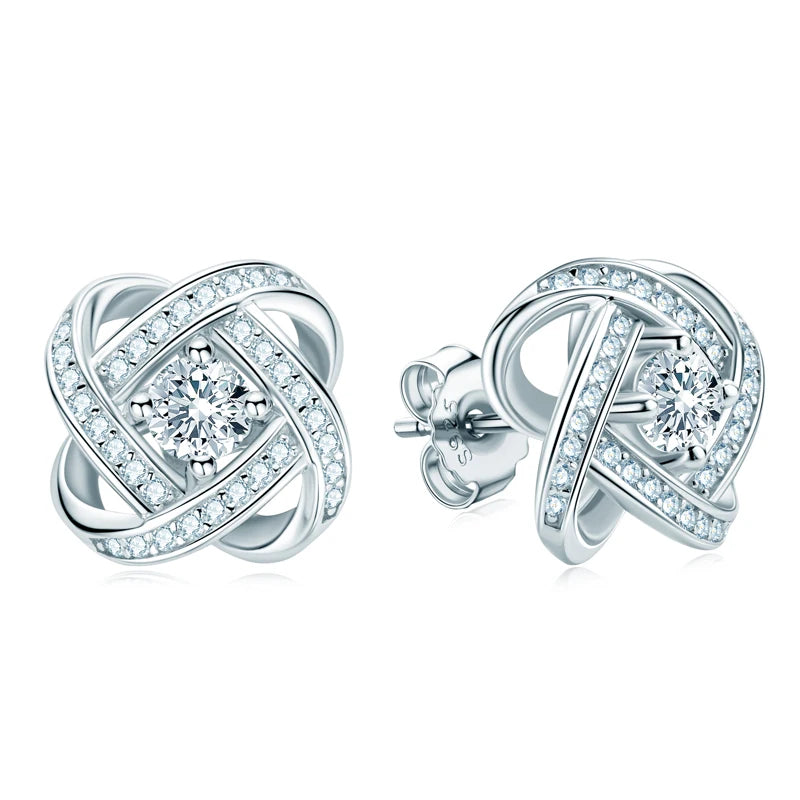 Anziw Original Certified Wedding Stud Earrings 4mm Moissanite Twist Flower Earrings for Women 925 Sterling Silver Jewelry Party