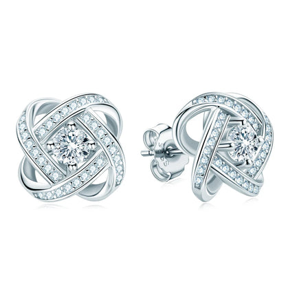 Anziw Original Certified Wedding Stud Earrings 4mm Moissanite Twist Flower Earrings for Women 925 Sterling Silver Jewelry Party