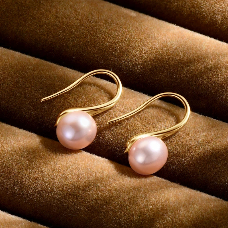 Anziw Elegant Pearl Drop Earrings 8-8.5mm Natural Freshwater Pearl Hook Earrings For Women Classic Wedding Jewel 14K Gold Fille