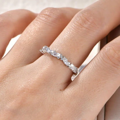 Anziw Stackable Half Eternity Band 2x4mm Cubic Zirconia Simulated Diamond Ring 14K Gold Filled Wedding Jewelry for Women Gift
