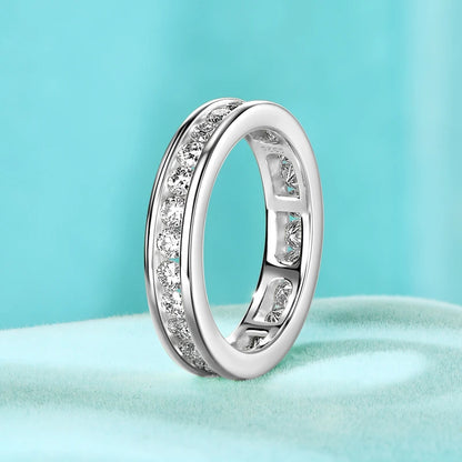 Anziw 2.5mm Full Eternity Band Moissanite Ring Real 925 Sliver for Women Trendy Wedding Engagement Finger Jewelry & Certificate