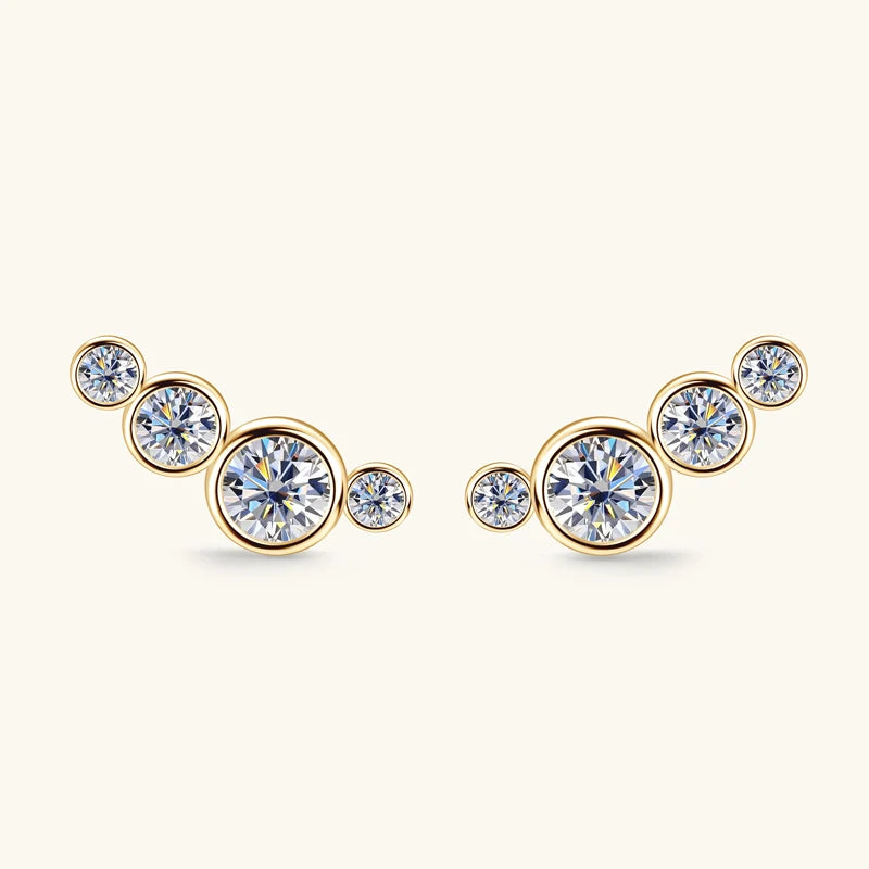 Anziw Earrings Climber with D0.43CT Bezel D Color Moissanite Piercing Studs 100% 925 Silver for Women Jewelry with Certificate