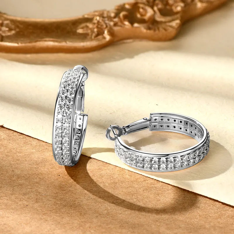 Anziw 2025 Trendy Pave Full Moissanite Hoop Earrings Real 925 Silver Earrings for Women Wedding Party Birthday Valentine Gift